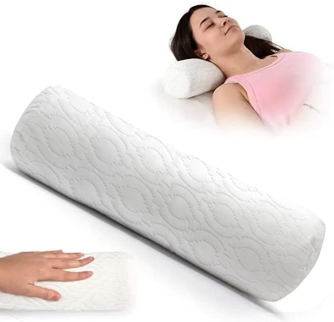 Becky Cameron Neck Roll Pillow Orthopedic Bolster Crumbed Foam Filled Cylinder Cushion Pad Lumbar Support Leg Pain Comfort Cervical Round Pillow ideal for Rest Reading Sleeping (12" x 6" Round)