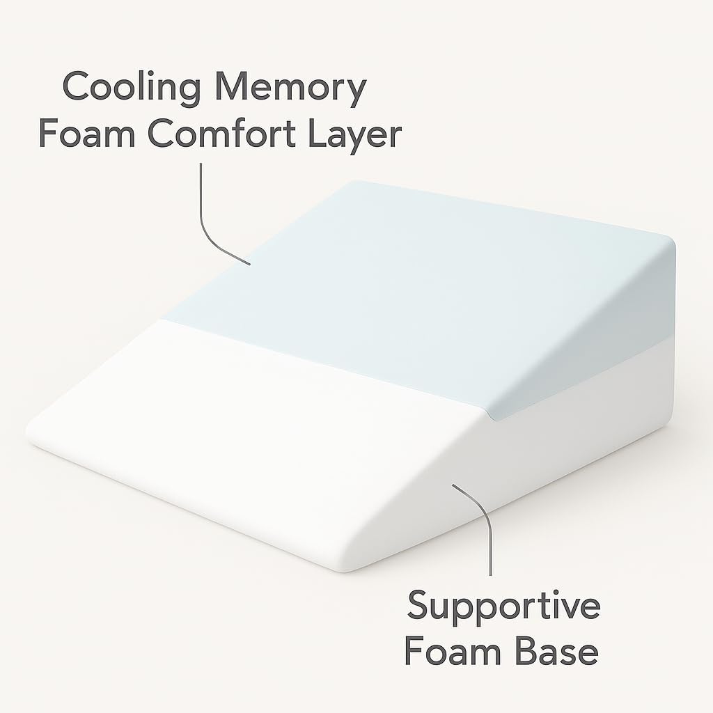 Becky Cameron™ Bed Wedge Pillow – Memory Foam Top for Sleeping, Acid Reflux, Snoring & Back Support – Washable Cover – Ideal for GERD, Heartburn & Post-Surgery Recovery