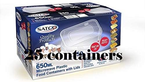Adam Icon 25 Microwave Plastic Food Takeaway Heavy Duty Satco Containers with Lids 650ml (650ml)