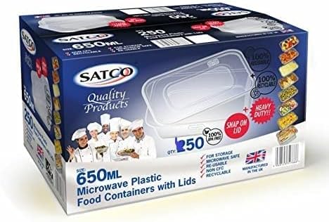 Adam Icon 50 x Microwave Plastic Food Takeaway Heavy Duty Satco Containers with Lids - 650ml by satco by Classic Disposables