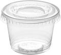 Becky Cameron™ Round 2oz Transparent Plastic Food Containers Lids Deli Pot or Sauce Take Away Chutney Ketchup Restaurant Jelly Shot & Dessert Cups Re-Usable (Pack of 50)