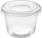 Becky Cameron™ Round 2oz Transparent Plastic Food Containers Lids Deli Pot or Sauce Take Away Chutney Ketchup Restaurant Jelly Shot & Dessert Cups Re-Usable (Pack of 50)