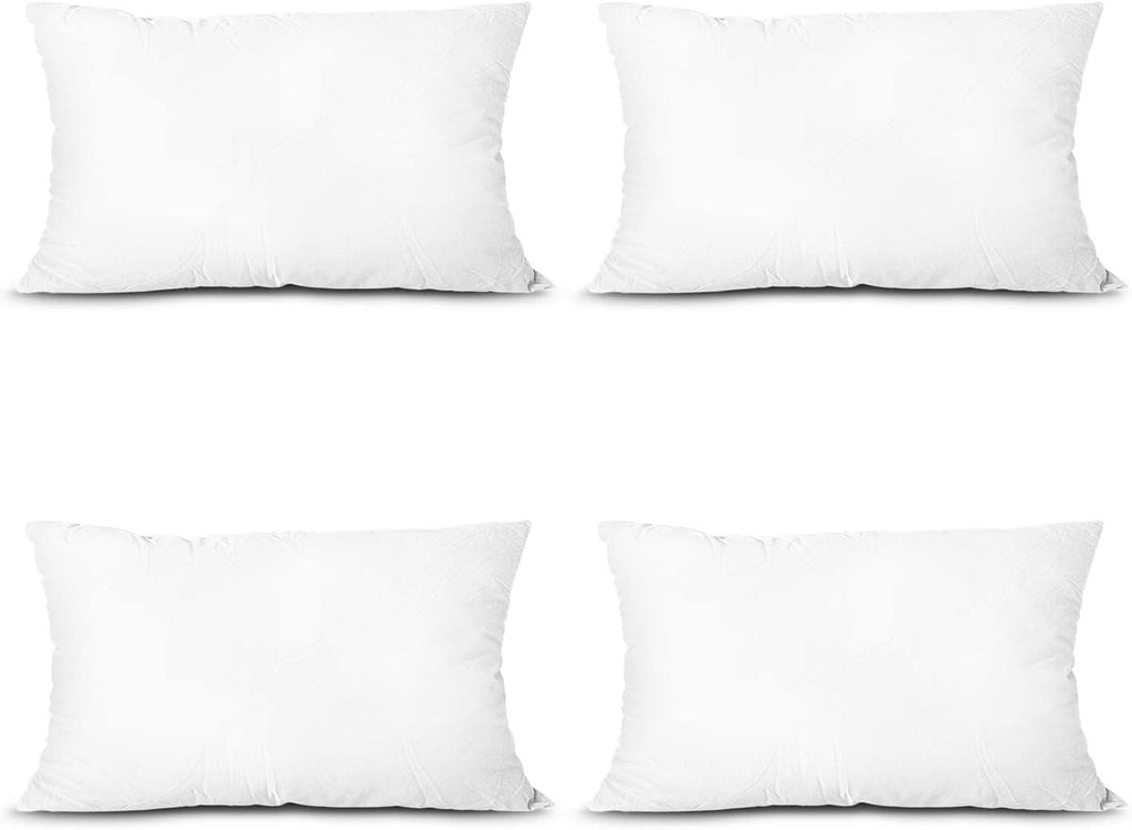 EDOW Throw Pillow Inserts, Set of 4 Lightweight Down Alternative Polyester Pillow, Couch Cushion, Sham Stuffer, Machine Washable. (White, 12x20)