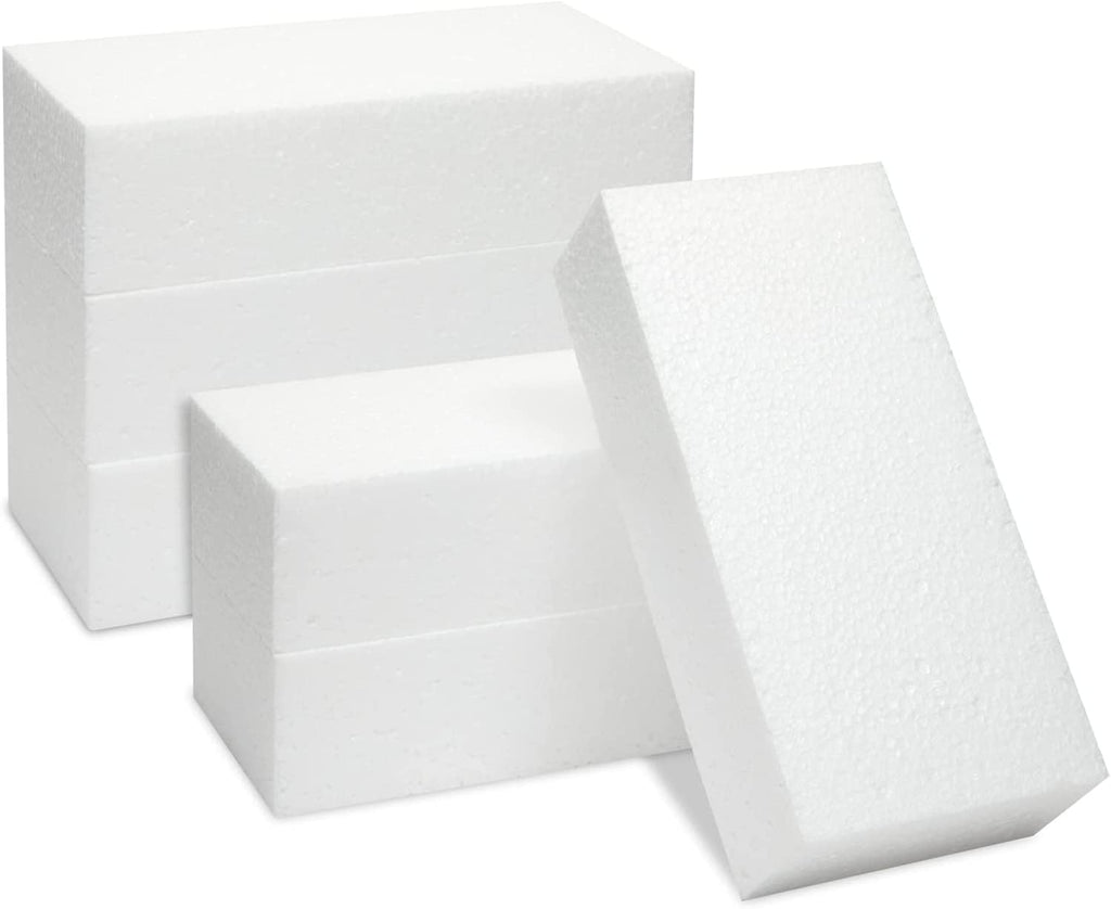 Becky Cameron White Foam Brick, Rectangle Polystyrene Block for Arts and Crafts, 6 Pack, 20.3 x 10.2 x 5 cm (8" x 4" x 2")