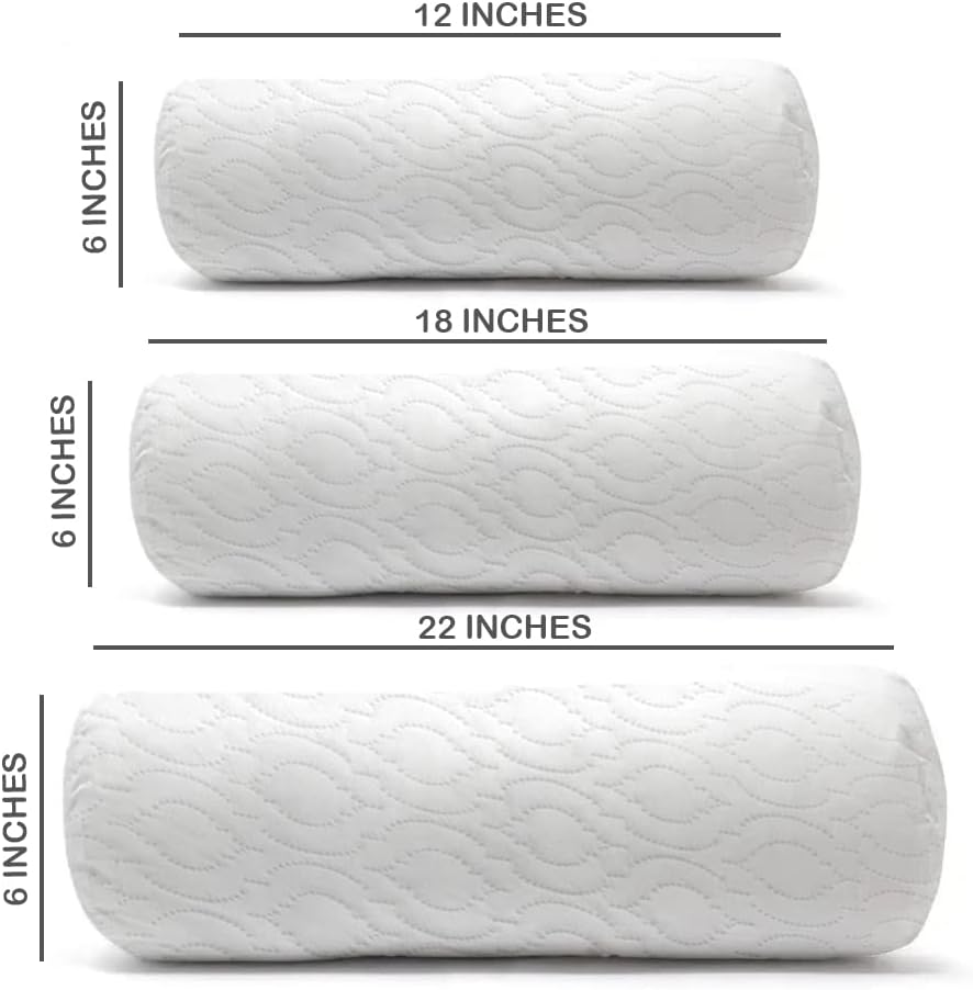 Becky Cameron Neck Roll Pillow Orthopedic Bolster Crumbed Foam Filled Cylinder Cushion Pad Lumbar Support Leg Pain Comfort Cervical Round Pillow ideal for Rest Reading Sleeping (12" x 6" Round)