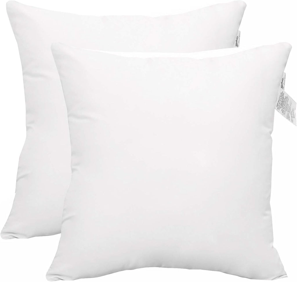 ACCENTHOME Cushion Inner Pads (Pack of 2) 18" x 18" Throw Pillow Inserts | Hypoallergenic Square Cushion Fillers - Hollowfiber Pillow Sham Stuffer (45 x 45 cm, White)