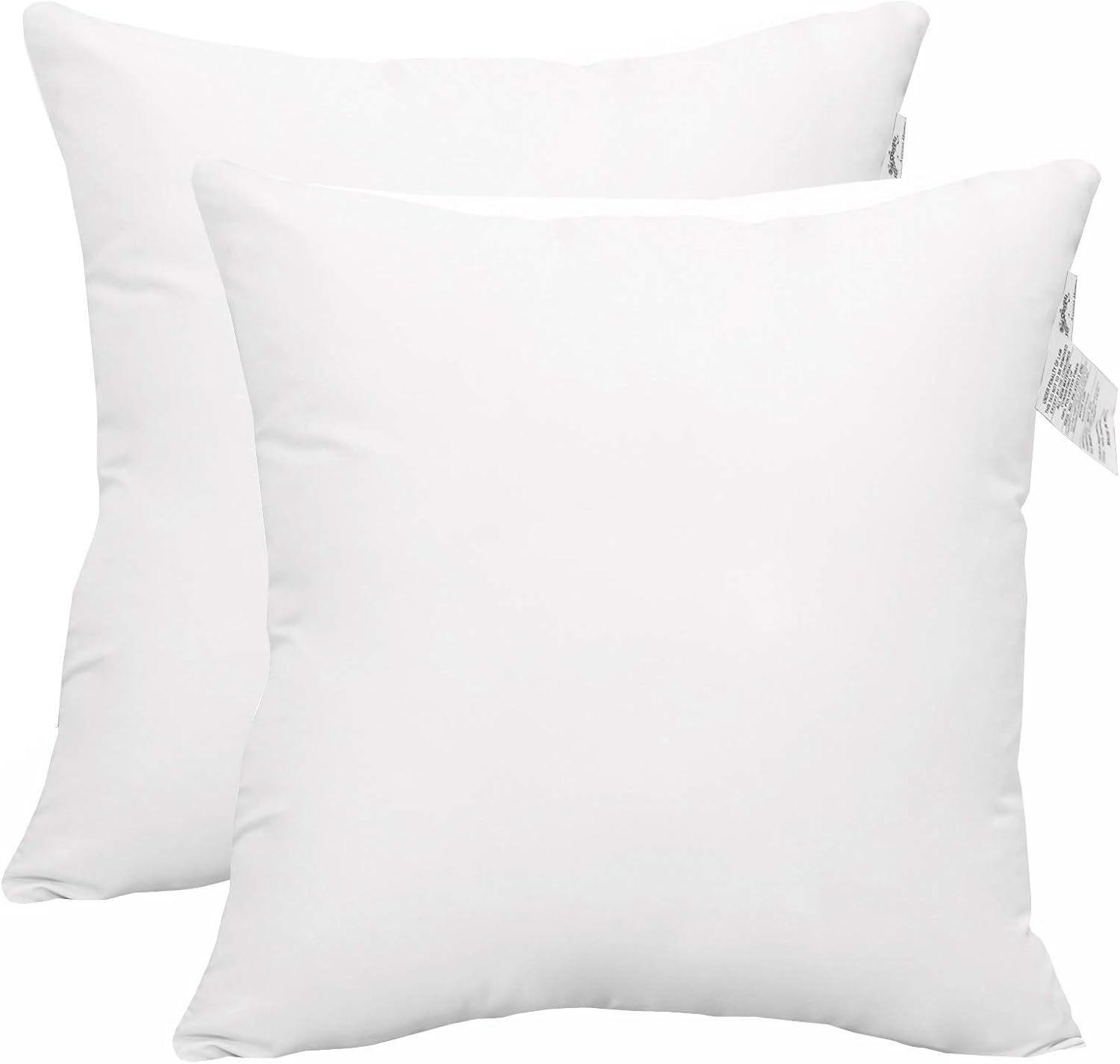 ACCENTHOME Cushion Inner Pads (Pack of 2) 18" x 18" Throw Pillow Inserts | Hypoallergenic Square Cushion Fillers - Hollowfiber Pillow Sham Stuffer (45 x 45 cm, White)