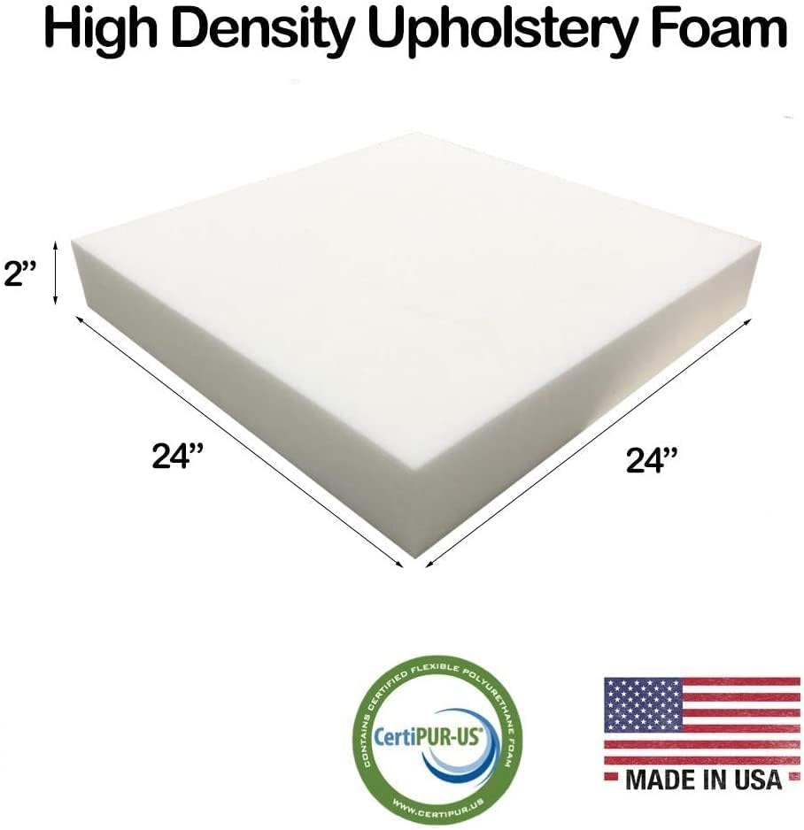 AK TRADING CO. 24" W x 24" L Upholstery Foam Cushion High Density (Chair Cushion Square Foam for Dinning Chairs, Wheelchair Seat Cushion Replacement) - Made in USA (2x24x24),White