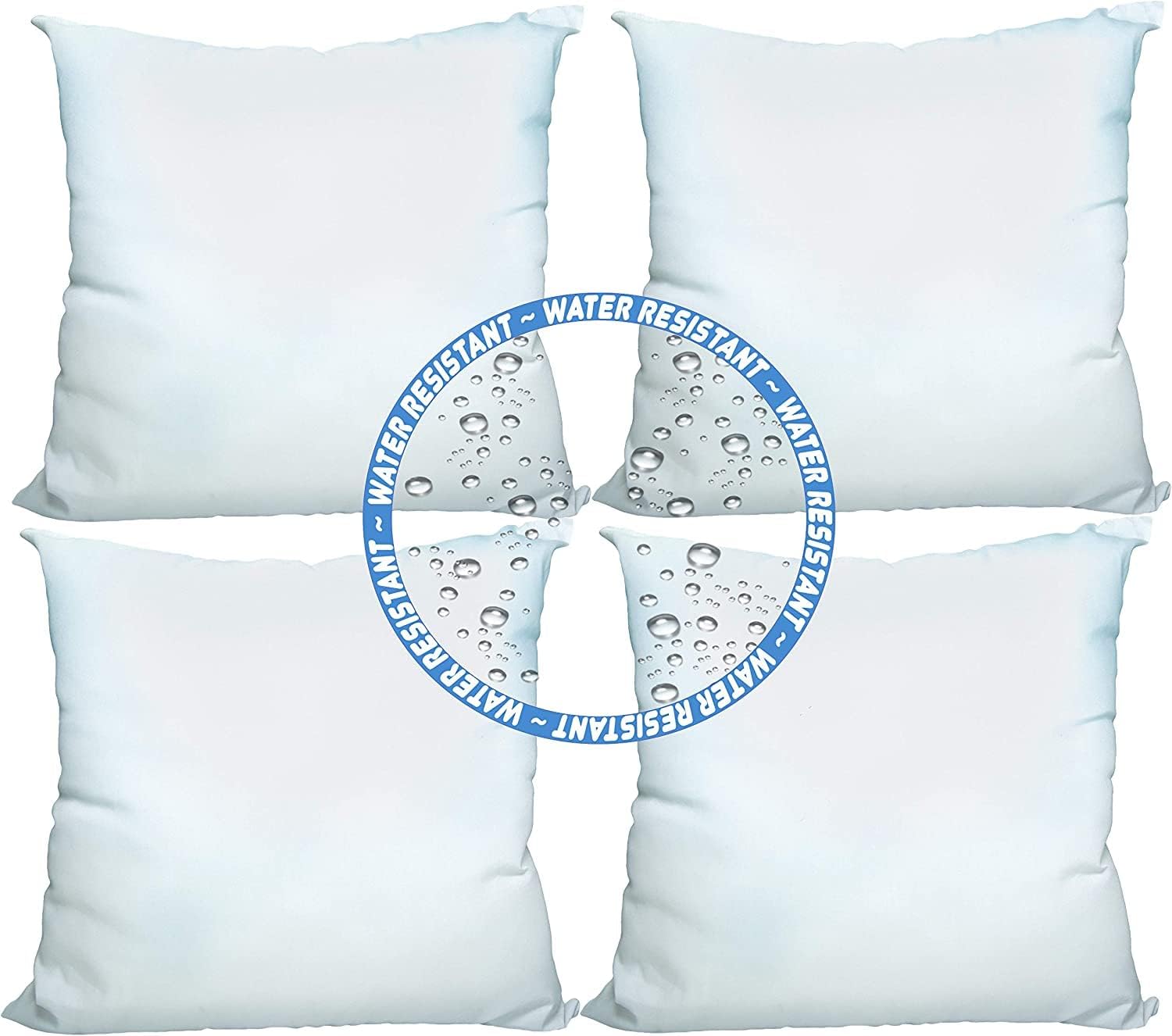 Foamily Set of 4-18 X 18 Premium Outdoor Water Resistant Stuffer Pillow Throw Inserts Sham Square Form, 18" L X 18" W, Standard/White @ M&A STYLE