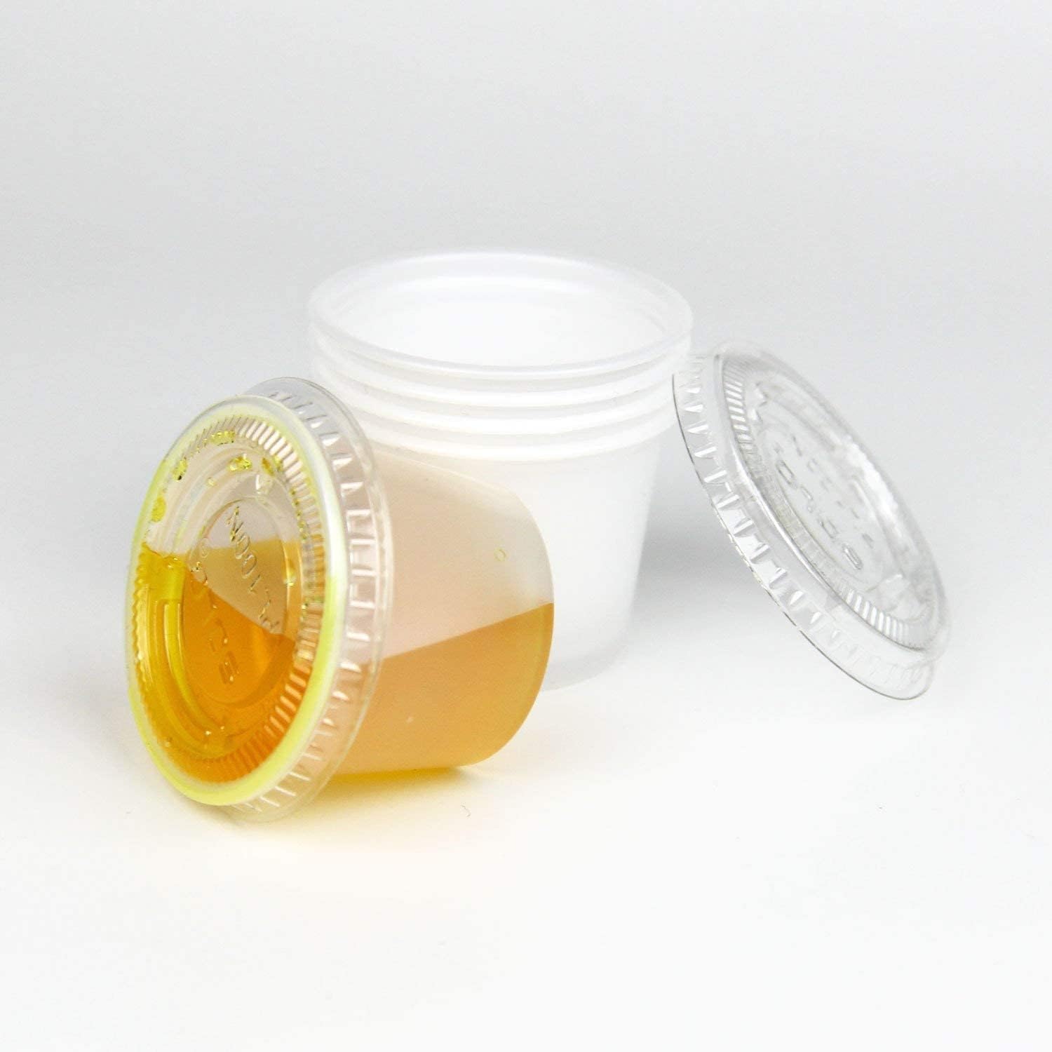 Becky Cameron™ Round 2oz Transparent Plastic Food Containers Lids Deli Pot or Sauce Take Away Chutney Ketchup Restaurant Jelly Shot & Dessert Cups Re-Usable (Pack of 50)