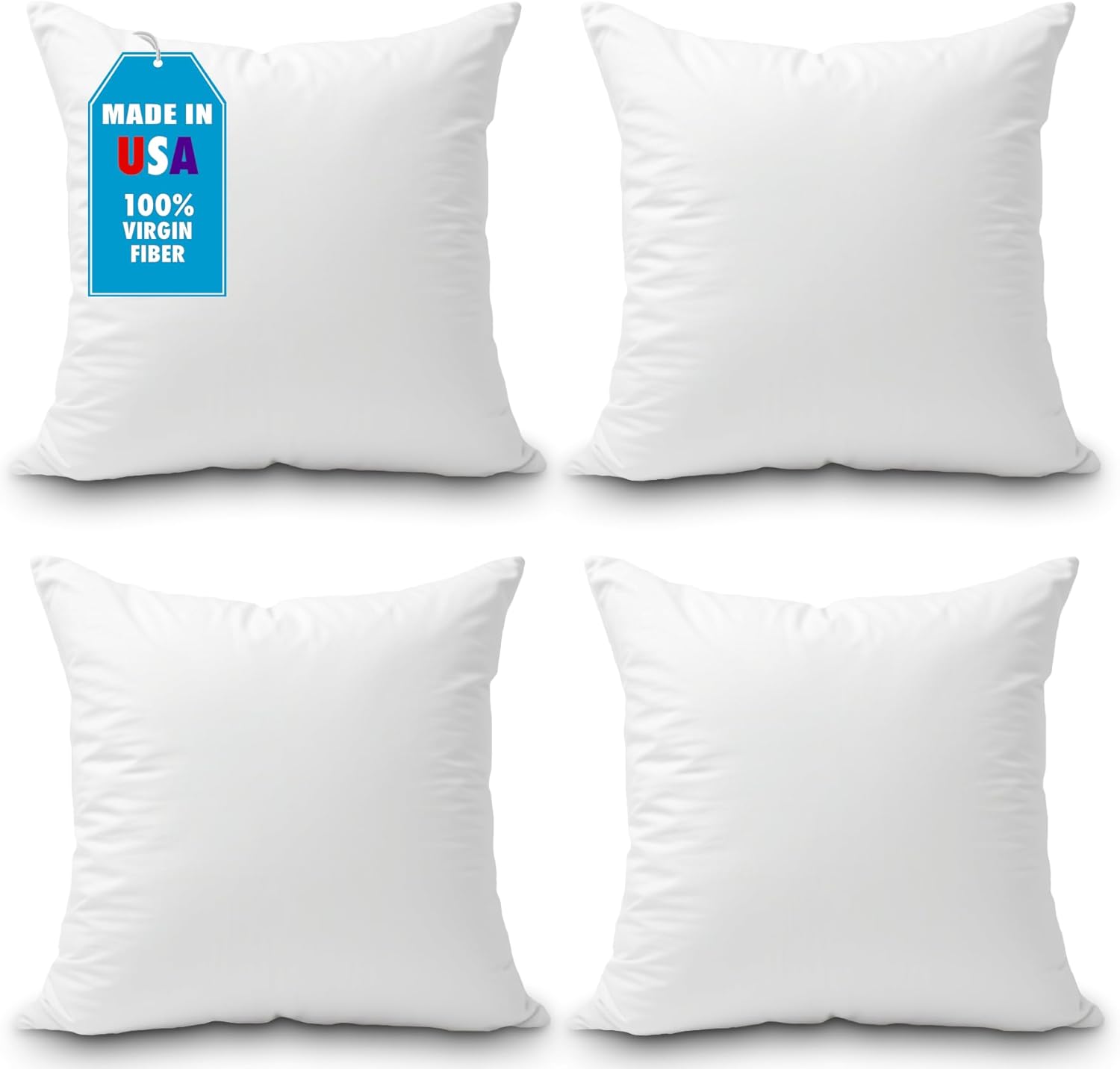 Foamily Set of 4-12 x 12 Premium Hypoallergenic Stuffer Pillow Inserts Sham Square Form Polyester, 12" L X 12" W, Standard/White