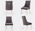 Becky Cameron Dining Chairs Set Of 2 Majestic Dining Chair Luxury Plush Velvet Lion Head Knocker Leisure Chairs (Grey)