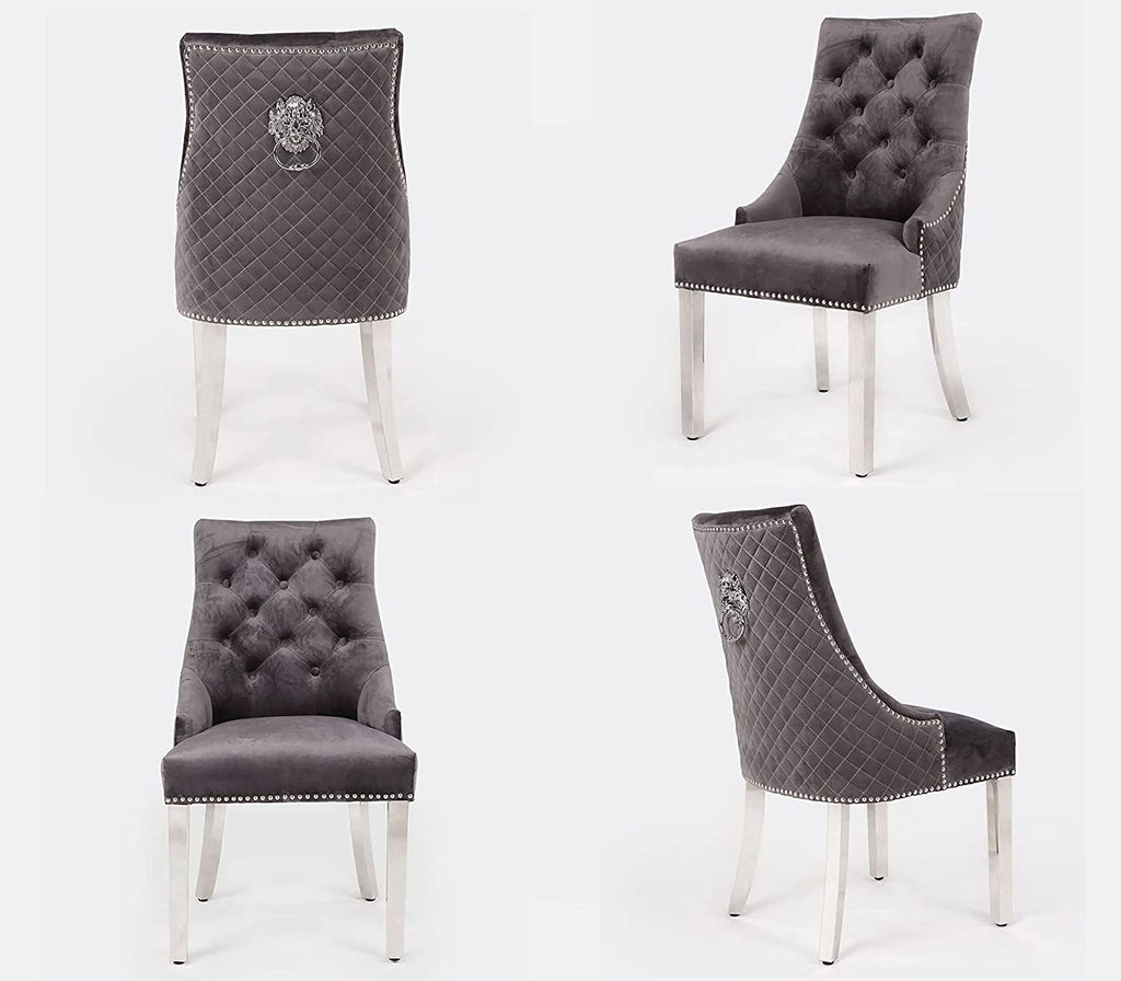 Becky Cameron Dining Chairs Set Of 2 Majestic Dining Chair Luxury Plush Velvet Lion Head Knocker Leisure Chairs (Grey)