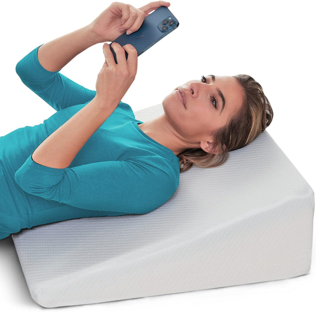 Wedge Pillow - 8 Inch Bed Wedge Pillow - 24 Inch Wide Incline Support Cushion for Lower Back Pain, Pregnancy, Acid Reflux, GERD, Heartburn, Allergies, Anti Snore – Soft Removable Cover