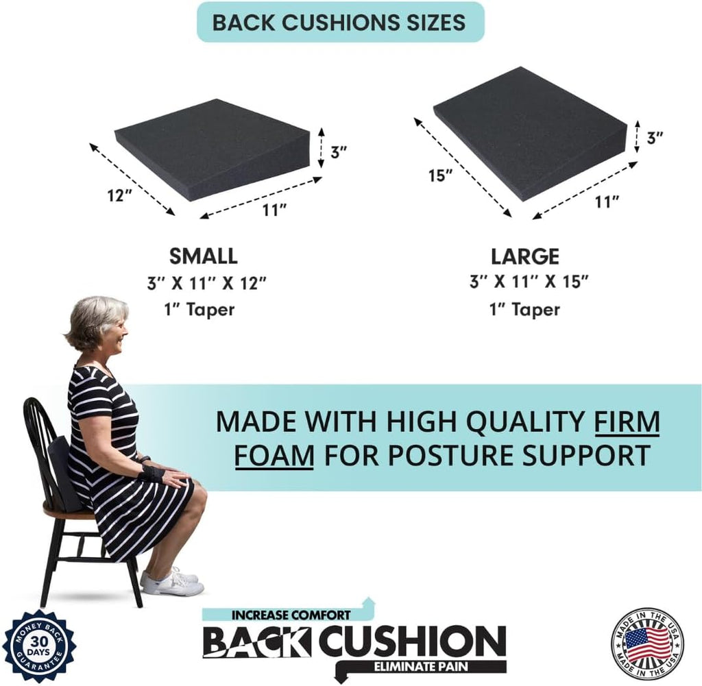 Custom Cushion Company Back Wedge For Support, Stress Relief, And Posture When Sitting In Chair Or Car (Small Size 12")