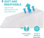 Bed Wedge Pillow Gel Memory Foam Top - Cooling Elevated Support Cushion for Lower Back Pain, Acid Reflux, Heartburn, Allergies, Snoring - Ultra Soft Breathable Cover (10 Inch Wedge)