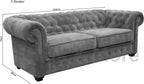 Adam Icon Chesterfield Style Sofa 3 Seater Armchair Grey Fabric with solid wood for living room