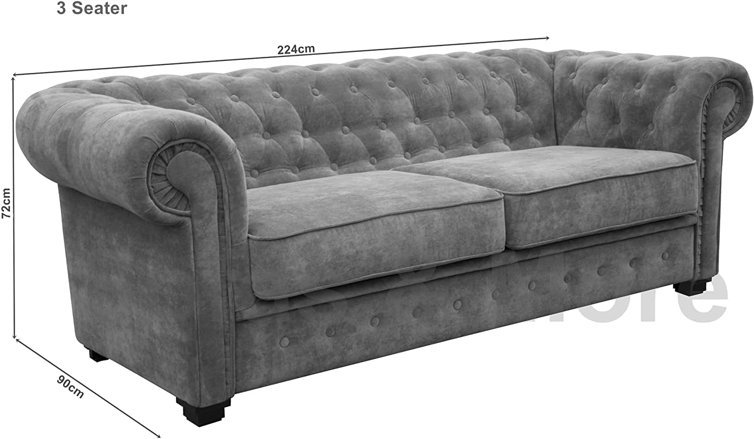 Adam Icon Chesterfield Style Sofa 3 Seater Armchair Grey Fabric with solid wood for living room