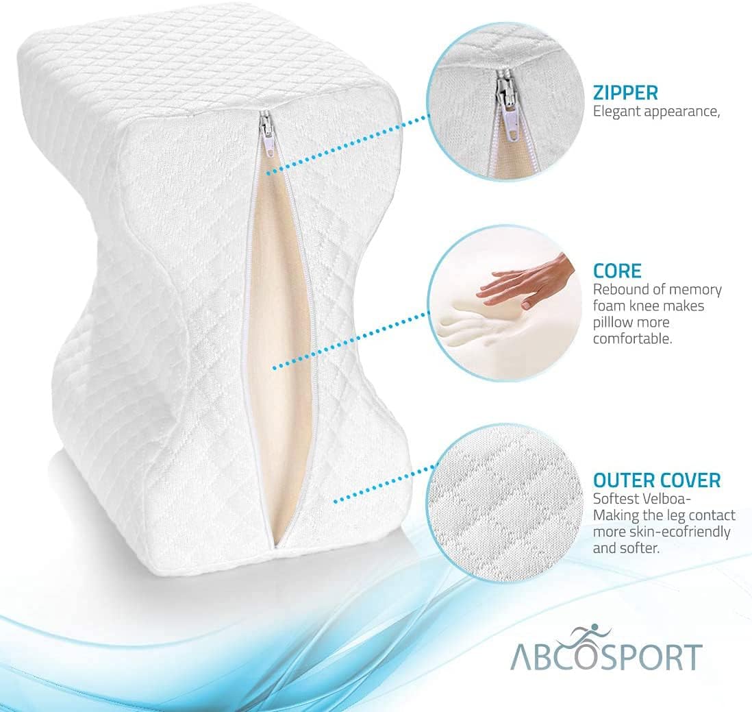 Knee Pillow - for Hip, Back, Leg, Knee Pain Relief - Ideal for Side Sleepers, Pregnancy & Right Spine Alignment - Premium Comfortable Memory Foam Wedge Contour with Washable Cover {New and Improved}