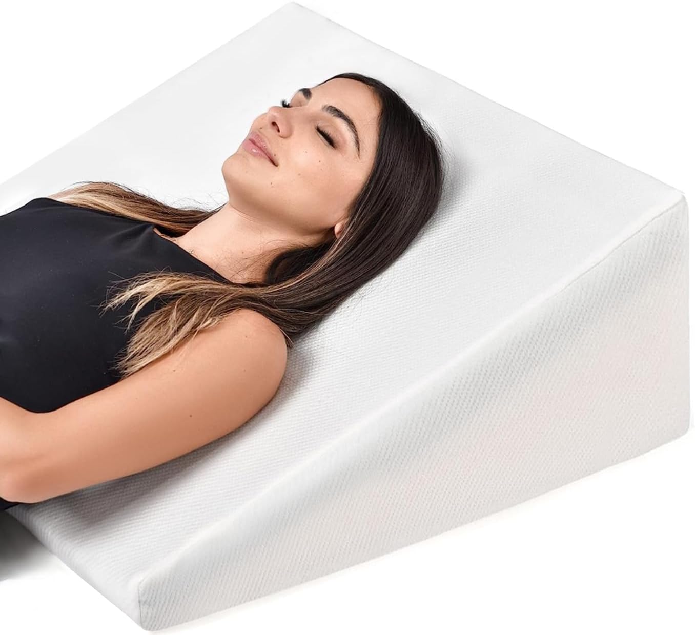 Bed Wedge Pillow Cooling Memory Foam Top – 8" 24" 24" Elevated Support Cushion, Triangle Wedge Pillow for Sleeping, Lower Back Pain, Acid Reflux, Heartburn, Allergies, Snoring – Removable Cover