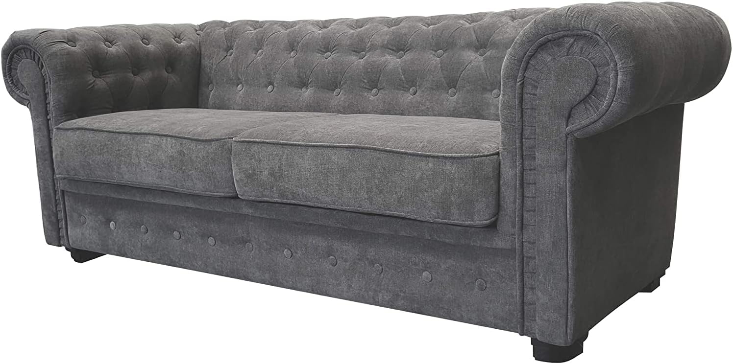 Adam Icon Chesterfield Style Sofa 3 Seater Armchair Grey Fabric with solid wood for living room
