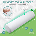 Cushy Form Travel Neck Pillow - Washable Memory Foam Cylinder Pillow for Neck, Back & Leg Support