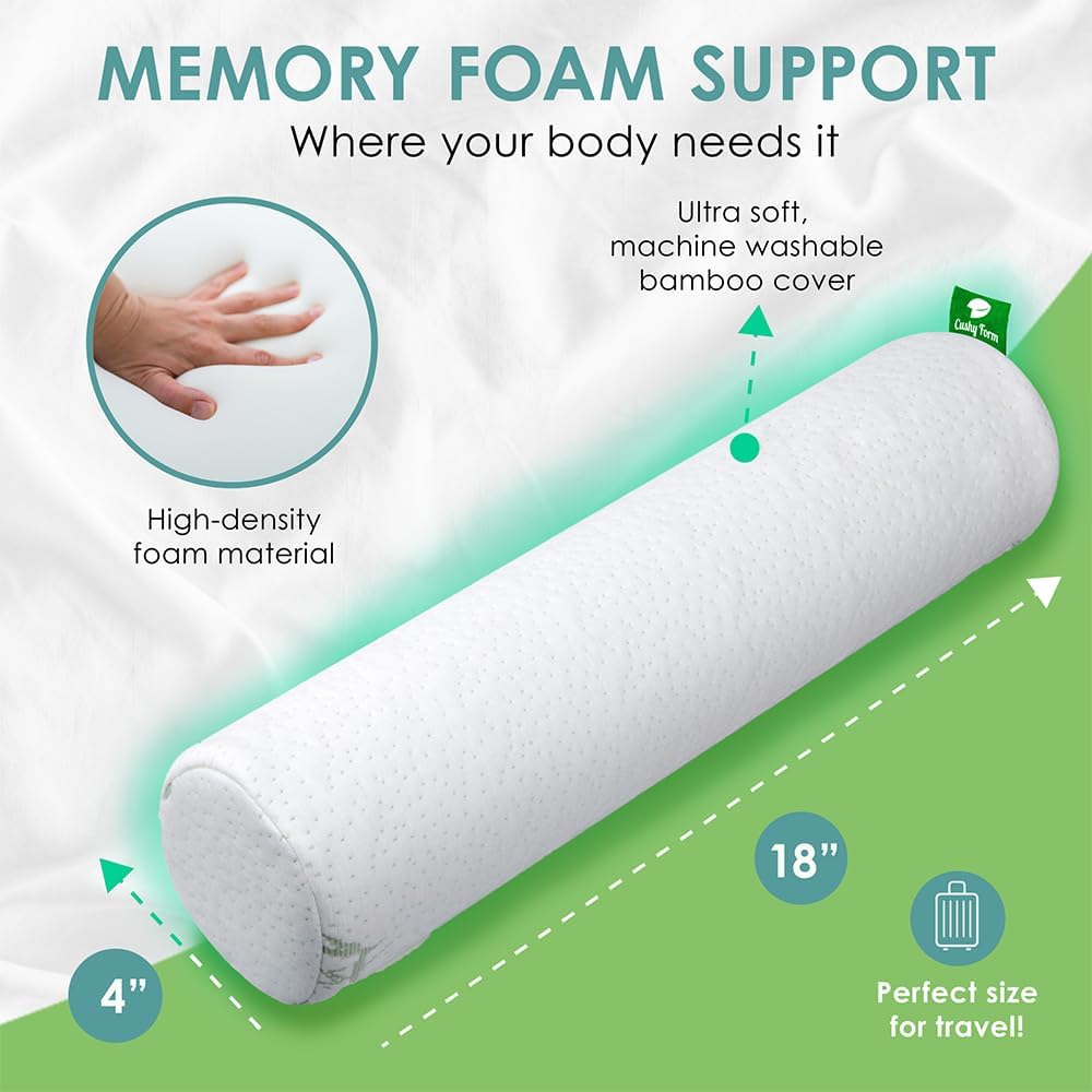 Cushy Form Travel Neck Pillow - Washable Memory Foam Cylinder Pillow for Neck, Back & Leg Support