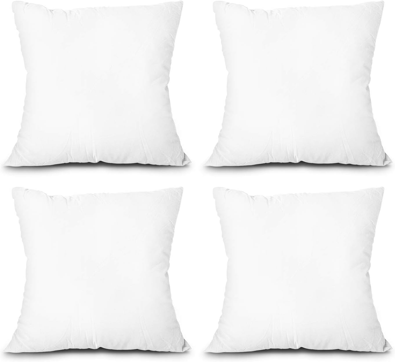 EDOW Throw Pillow Inserts, Set of 4 Lightweight Down Alternative Polyester Pillow, Couch Cushion, Sham Stuffer, Machine Washable. (White, 12x12)