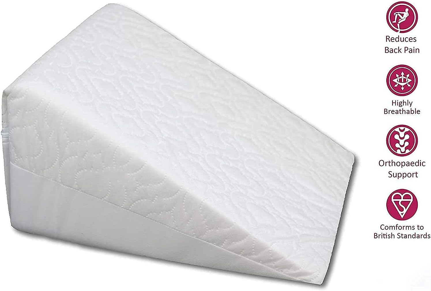 Wedge Pillow Support Cushion Great for Bed and Couch, Helps to Reduce Snoring, Acid Reflux, Back Pain and Respiratory - Ideal Foam for Sleeping, Reading - Breathable Washable Cover