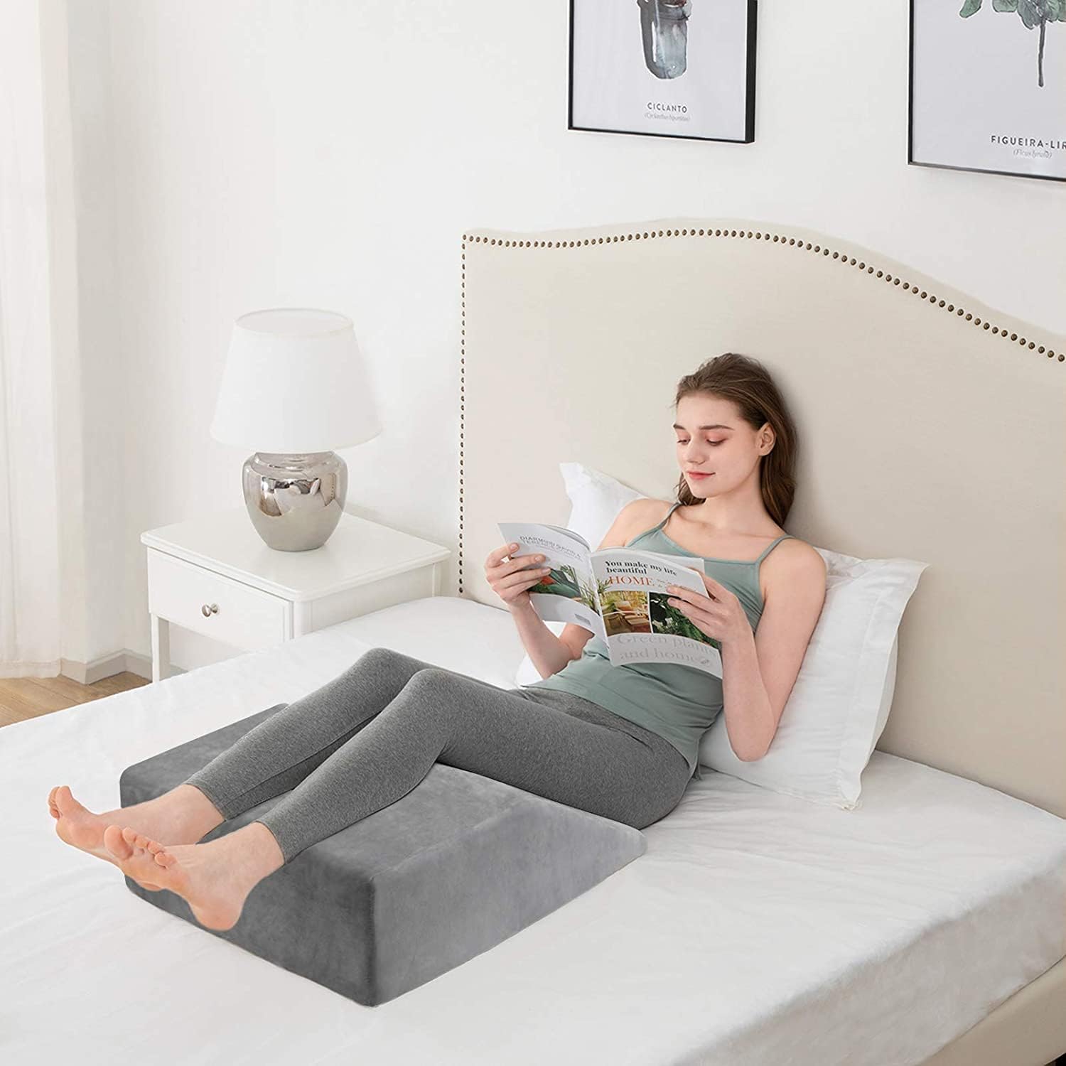 Hermell Zero Gravity Elevating Leg Rest Pillow, Post-Surgery, Leg Pain, Back Injury, Sciatica Pain Relief, Removable Cover - White