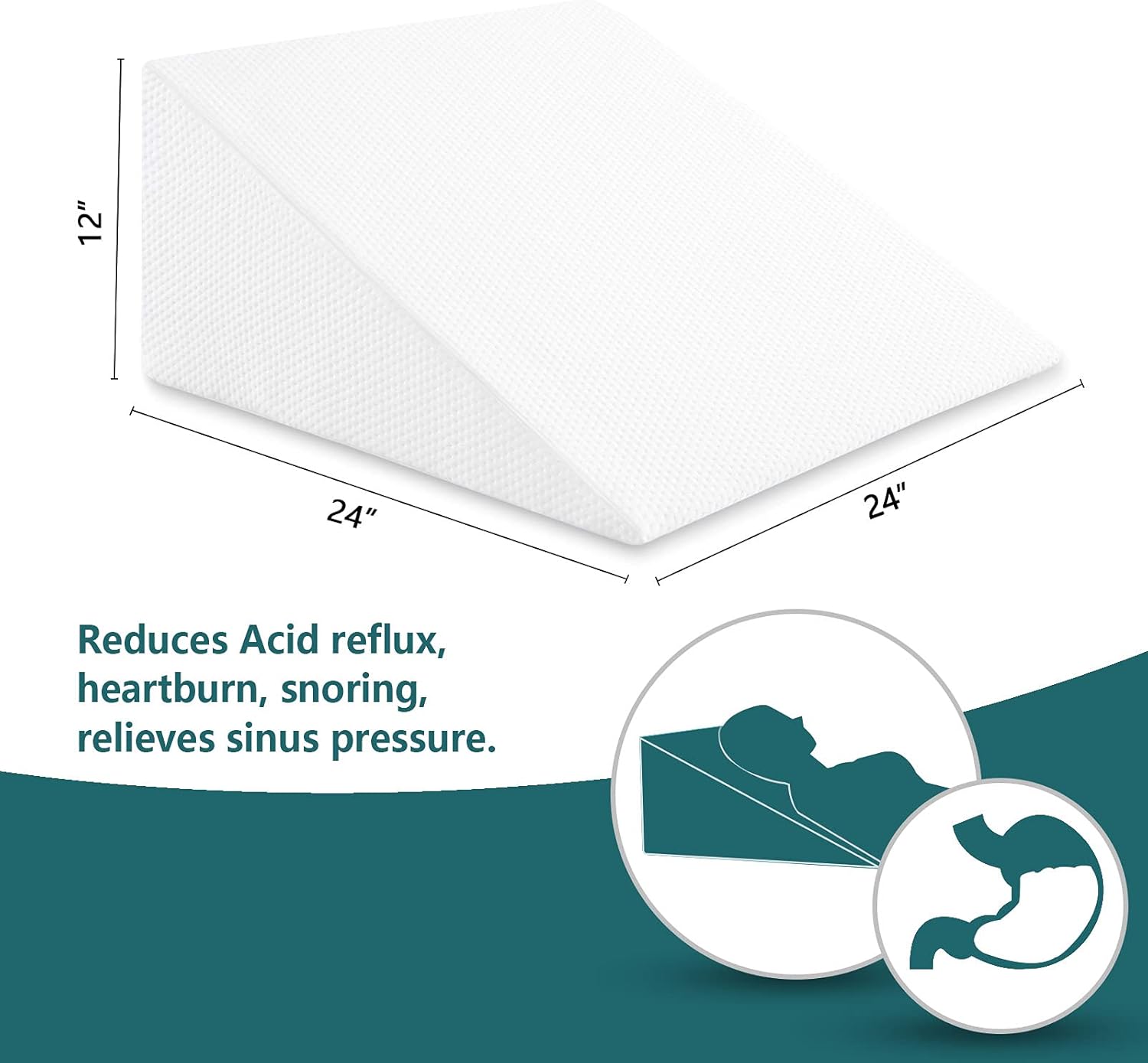 Bed Wedge Pillows Leg Elevation Reading Pillow & Back Support Wedge Pillow - for Back and Legs Support, Back Pain, Leg Pain, Pregnancy, Neck and Shoulder Joint Pain, Sleeping (White, 12" x 24" x 24")