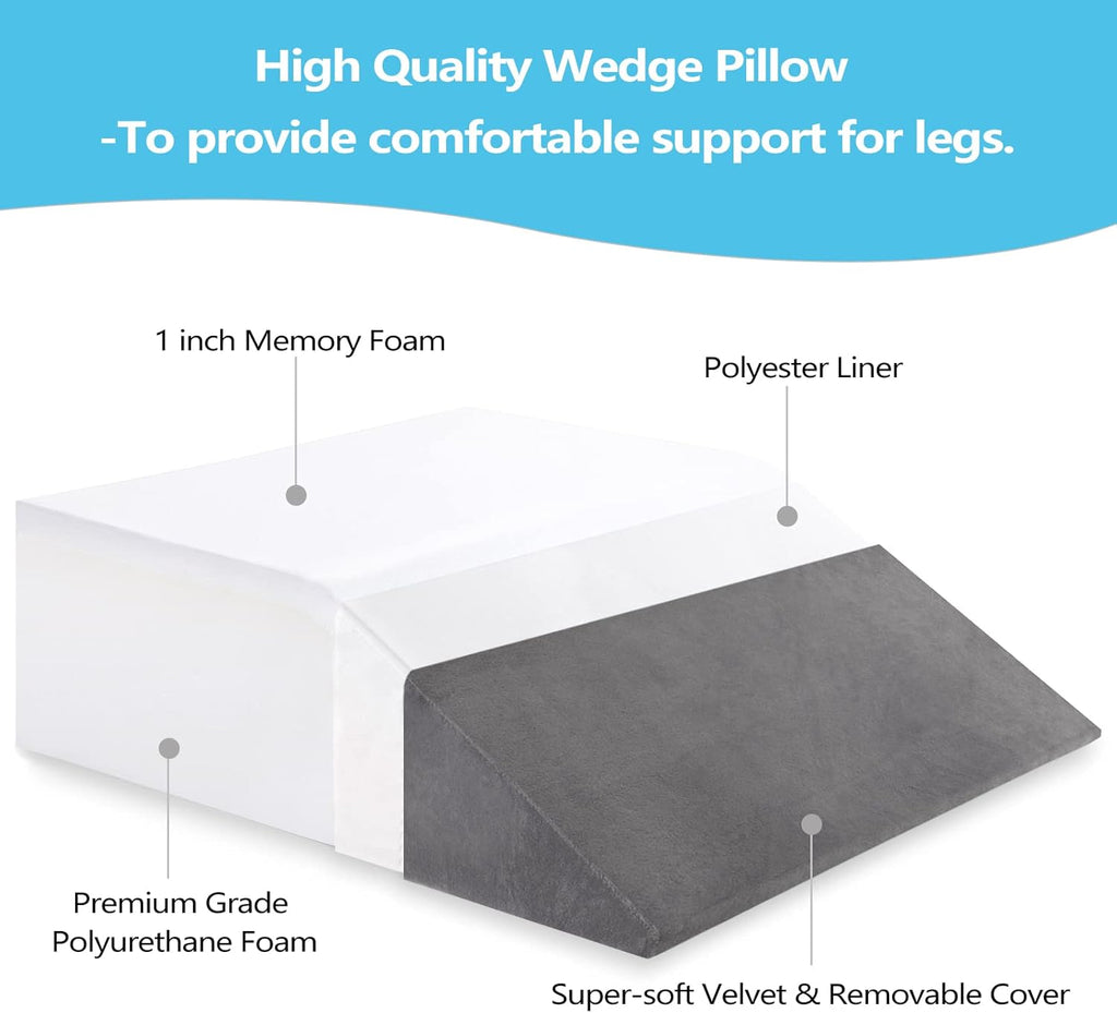 Hermell Zero Gravity Elevating Leg Rest Pillow, Post-Surgery, Leg Pain, Back Injury, Sciatica Pain Relief, Removable Cover - White