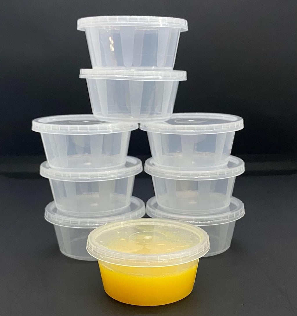 Becky Cameron™ Round 2oz Transparent Plastic Food Containers Lids Deli Pot or Sauce Take Away Chutney Ketchup Restaurant Jelly Shot & Dessert Cups Re-Usable (Pack of 50)