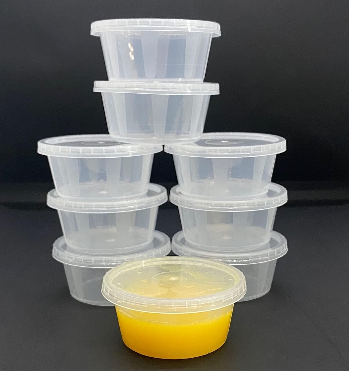 Becky Cameron™ Round 2oz Transparent Plastic Food Containers Lids Deli Pot or Sauce Take Away Chutney Ketchup Restaurant Jelly Shot & Dessert Cups Re-Usable (Pack of 50)