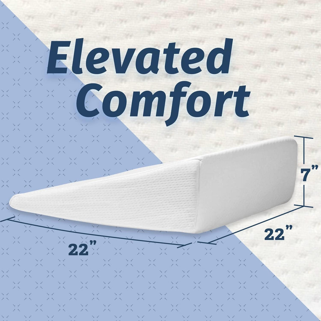 Abco Tech Bed Pillow Wedge for Sleeping - Memory Foam Top - Reduce Neck & Back Pain, Snoring, Acid Reflux, Respiratory Problems - Ideal for Sleeping, Reading, Rest, Elevation - Washable Cover - 7in