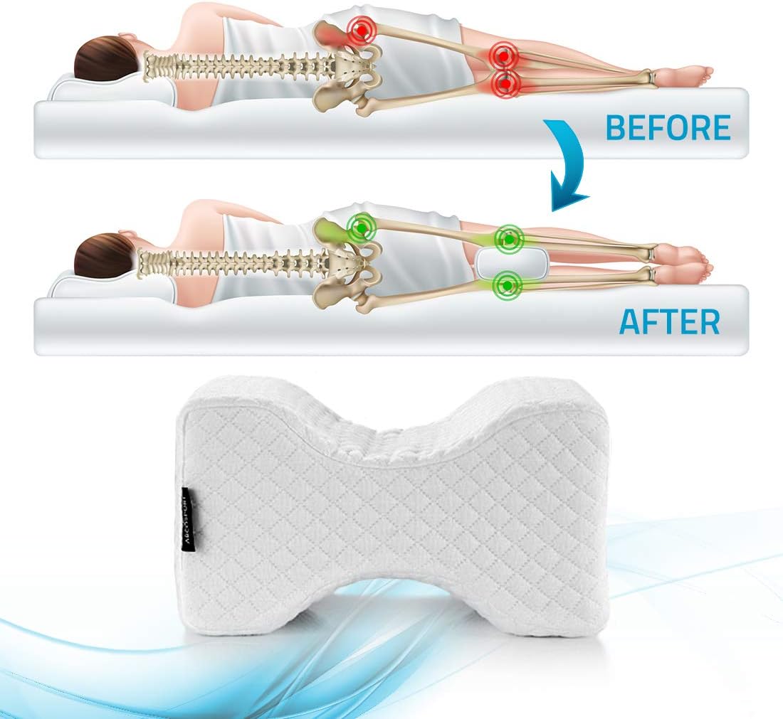 Knee Pillow - for Hip, Back, Leg, Knee Pain Relief - Ideal for Side Sleepers, Pregnancy & Right Spine Alignment - Premium Comfortable Memory Foam Wedge Contour with Washable Cover {New and Improved}