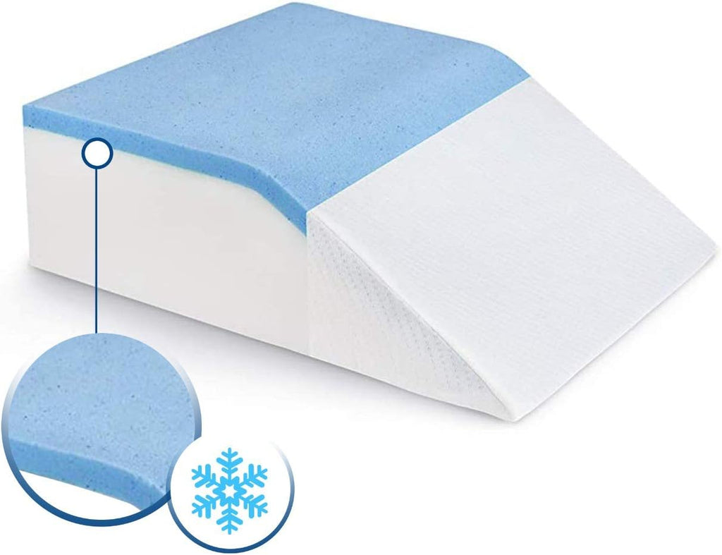 Leg Elevation Pillow - Cooling Gel Memory Foam Top, High-Density Leg Rest Elevating Foam Wedge- Relieves and Recovers Foot and Ankle Injury, Leg, Hip and Knee Pain, Improves Blood Circulation