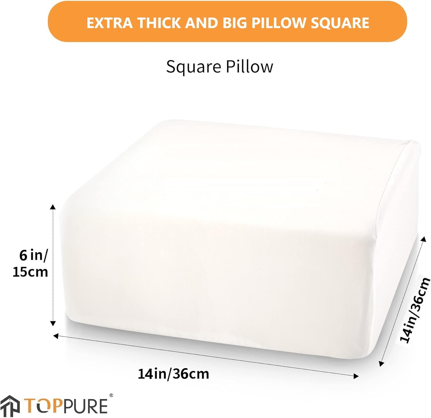 TOPPURE Cube Memory Foam Pillow for Side Sleepers(14"x14"x6" Large and Thick), Cervical Pillow for Neck and Shoulder Pain Relief, Coach Pillow, Travel Pillow, White