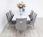 Becky Cameron furniture 1.8m Grey Marble Mirrored Dining Table and 6 Lion Head Chairs Set