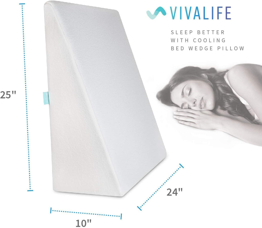 Bed Wedge Pillow Gel Memory Foam Top - Cooling Elevated Support Cushion for Lower Back Pain, Acid Reflux, Heartburn, Allergies, Snoring - Ultra Soft Breathable Cover (10 Inch Wedge)