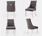 Becky Cameron furniture 1.8m Grey Marble Mirrored Dining Table and 6 Lion Head Chairs Set
