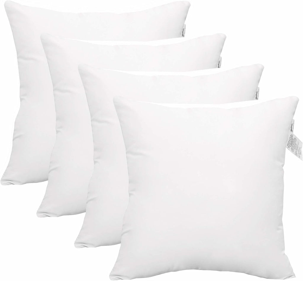 ACCENTHOME Cushion Inner Pads (Pack of 4) 18" x 18" Throw Pillow Inserts | Hypoallergenic Square Cushion Fillers - Hollowfiber Pillow Sham Stuffer (45 x 45 cm, White)
