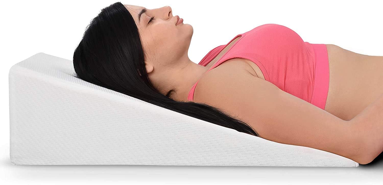 Bed Wedge Pillow with Memory Foam Top - Ideal for Comfortable & Restful Sleeping - Alleviates Neck/Back Pain, Acid Reflux, Snoring, Heartburn, Allergies & More - Versatile - Washable Cover, 7.5"