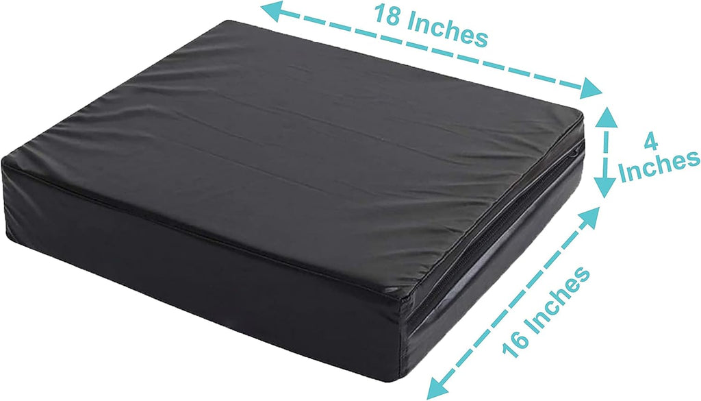 Bedding Studio Chair Cushion - Memory Foam Seat for Spine Health, Orthopedic Lumbar Support, Sciatica & Tailbone Pain Relief - Reduce Back Ache Improve Posture, Waterproof PU Cover (18" x 16" x 4")