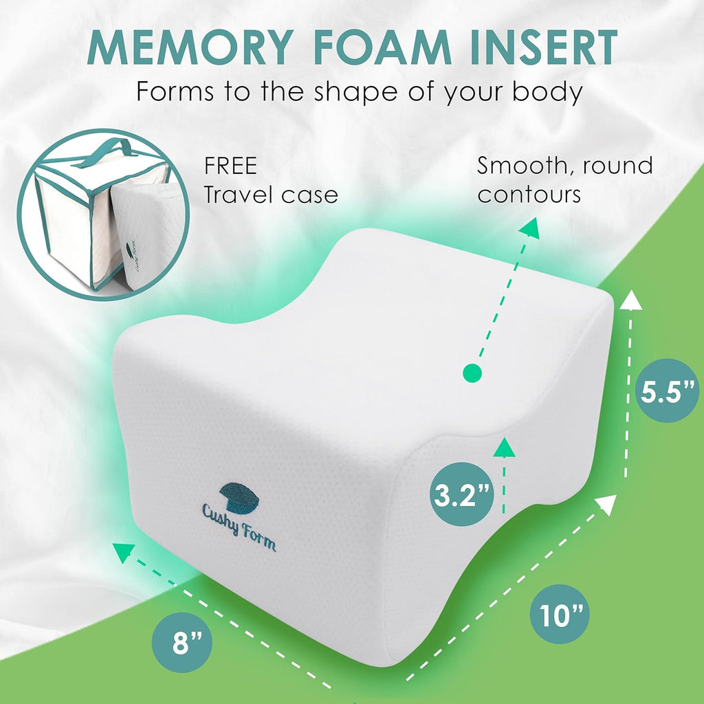 Sciatic Nerve Pain Relief Knee Pillow - Best for Pregnancy, Leg, Knee, Back & Spine Alignment - Memory Foam Wedge Leg Pillow with Washable Cover (White, Standard)