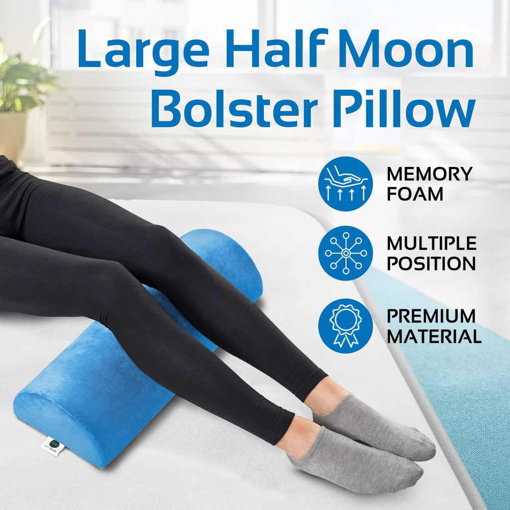 Lumbar Support Pillow for Sleeping - Large Half-Moon Bolster Pillow for Legs, Knees, Lower Back, Ankles & Feet - Machine Washable Cover, Semi-Roll Knee Pillow for Back Sleepers & Head Support (Navy)