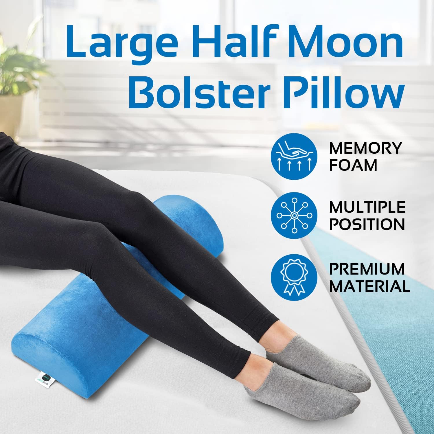 Lumbar Support Pillow for Sleeping - Large Half-Moon Bolster Pillow for Legs, Knees, Lower Back, Ankles & Feet - Machine Washable Cover, Semi-Roll Knee Pillow for Back Sleepers & Head Support (Navy)