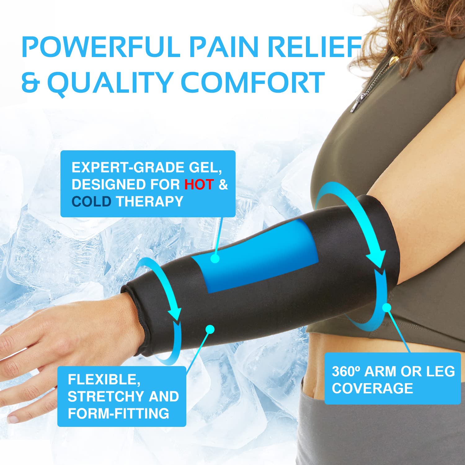 Hot and Cold Compression Ice Pack Sleeve (360° Coverage) | Pain Relief Support for Joints and Muscles, Freeze Sleeve for Knee, Elbow, Legs, Arm – Small
