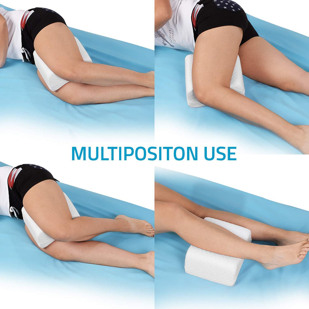 Knee Pillow - for Hip, Back, Leg, Knee Pain Relief - Ideal for Side Sleepers, Pregnancy & Right Spine Alignment - Premium Comfortable Memory Foam Wedge Contour with Washable Cover {New and Improved}
