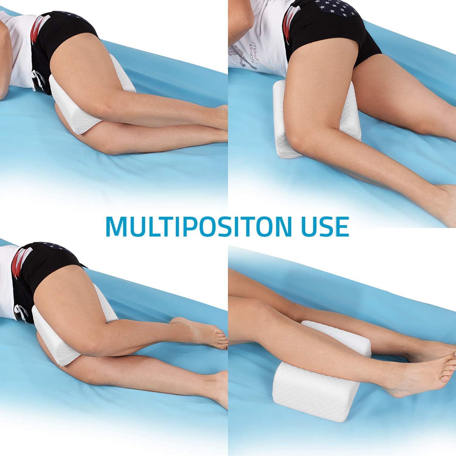 Knee Pillow - for Hip, Back, Leg, Knee Pain Relief - Ideal for Side Sleepers, Pregnancy & Right Spine Alignment - Premium Comfortable Memory Foam Wedge Contour with Washable Cover {New and Improved}
